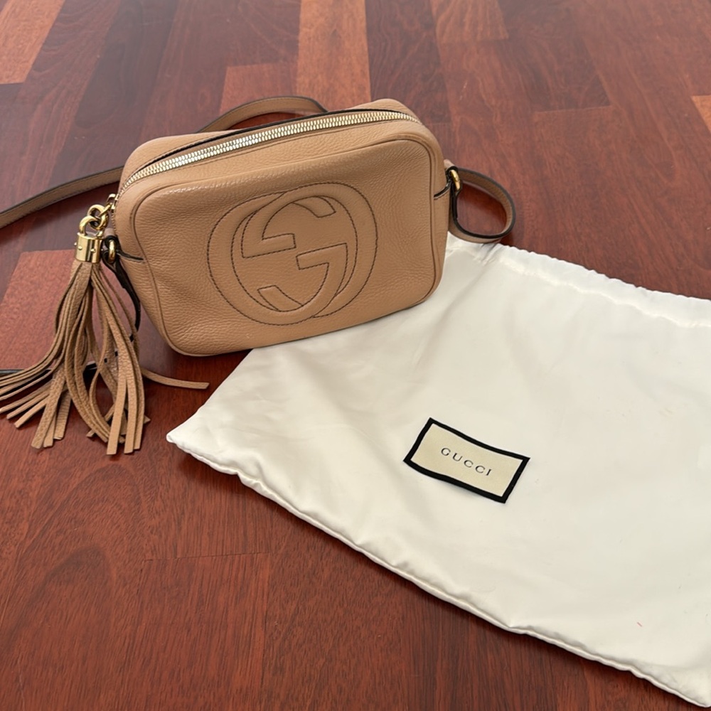 GUCCI Leather GG Camera Crossbody Bag